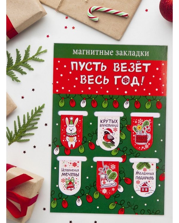 Закладки магнитные Пусть везёт весь год!, 22х35 мм, 6 штук