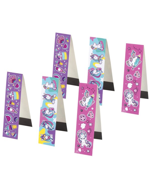 Закладки для книг с магнитом Юнландия Единороги, 6 штук, 25x196 мм, блестки