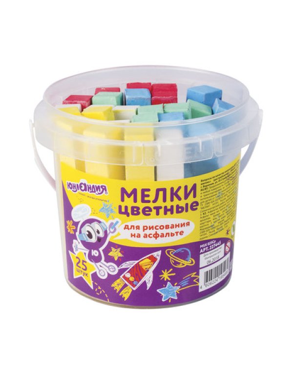 Мел цветной для рисования на асфальте "Юнландия", квадратный, 25 штук