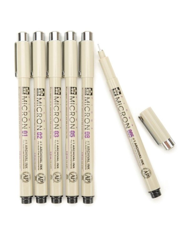 Набор капиллярных ручек "Pigma MIcron + Brush", черный, 7 штук