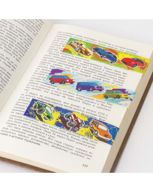 Закладки для книг с магнитом Машины, 6 штук, 25x196 мм, блестки