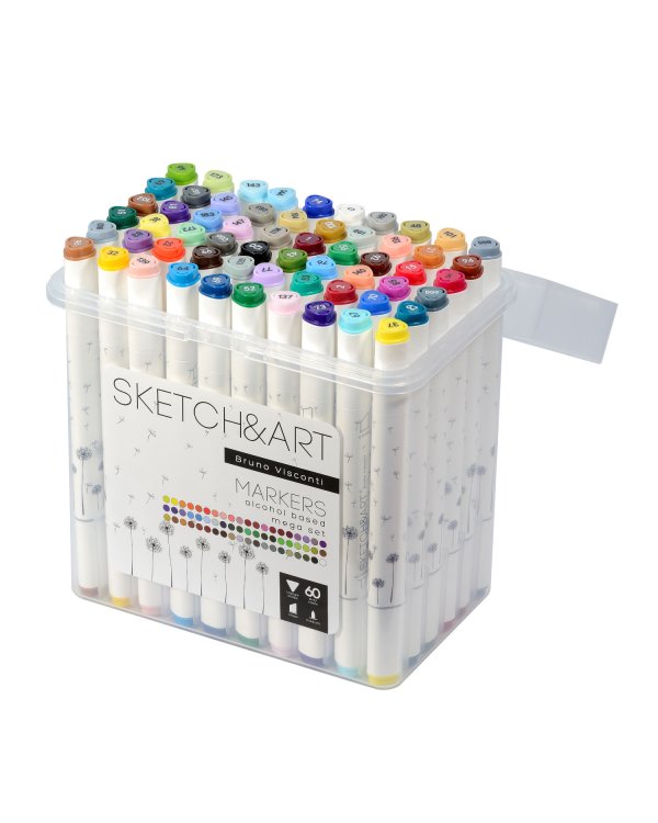 Набор двусторонних скетч маркеров "Sketch&amp;Art", мега, в пластиковом пенале, 60 цветов