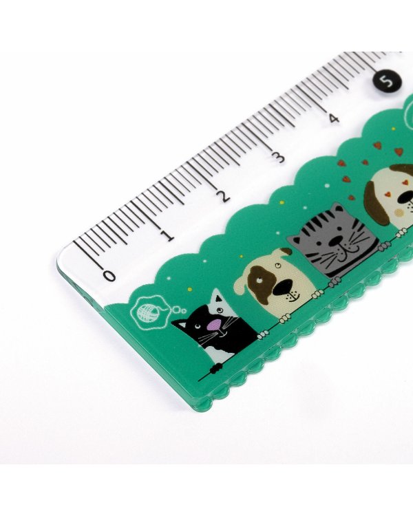 Линейка пластиковая Юнландия "Питомцы", 15 см, цветная печать, с волнистым краем