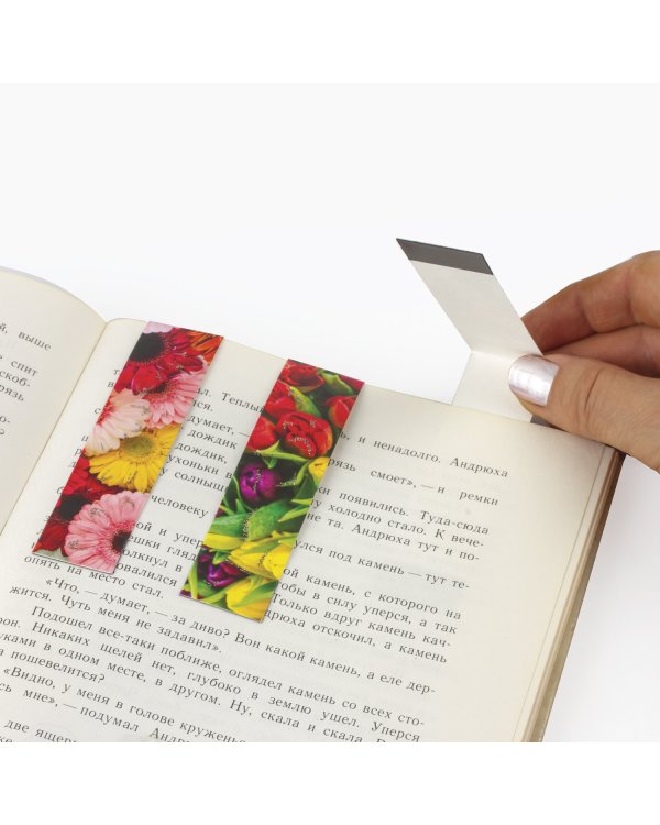 Закладки для книг с магнитом Цветы, 6 штук, 25x196 мм, блестки