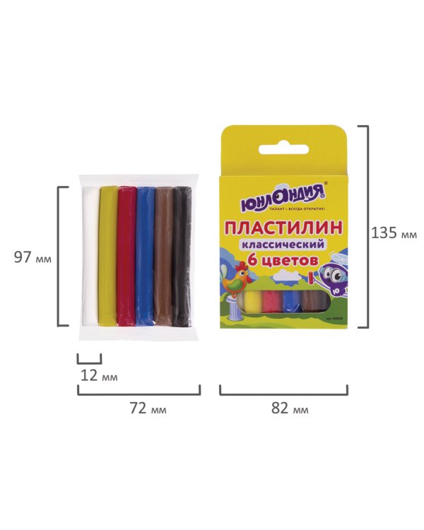 Пластилин классический "Юнландик -скульптор", 6 цветов, 120 г