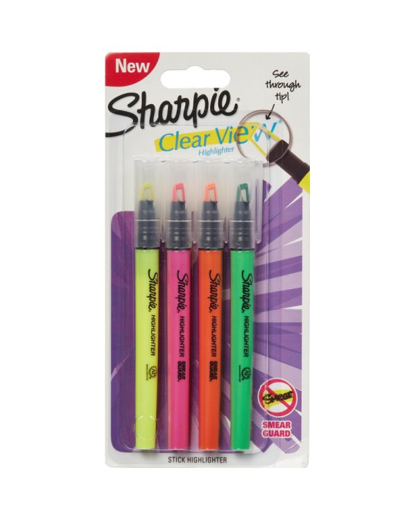 Набор маркеров текстовыделителей "SHARPIE Clearview", 4 штуки