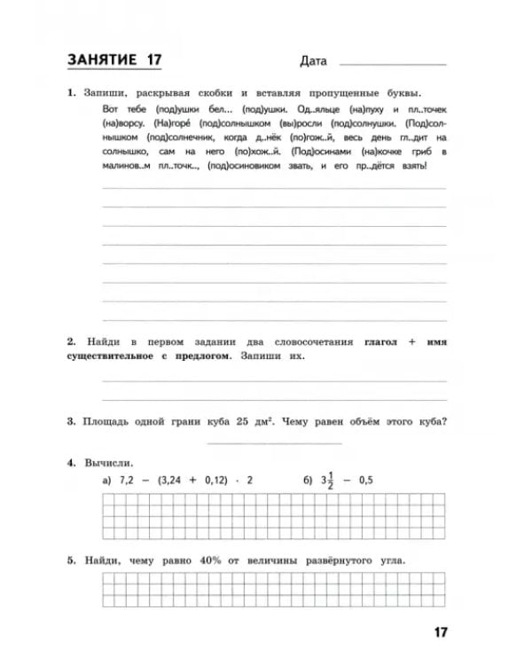 Комбинированные летние задания за курс 5 класса. 50 занятий по русскому языку и математике