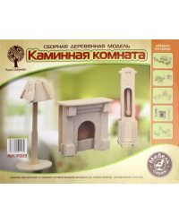 Сборная деревянная модель. Часы, лампа и камин
