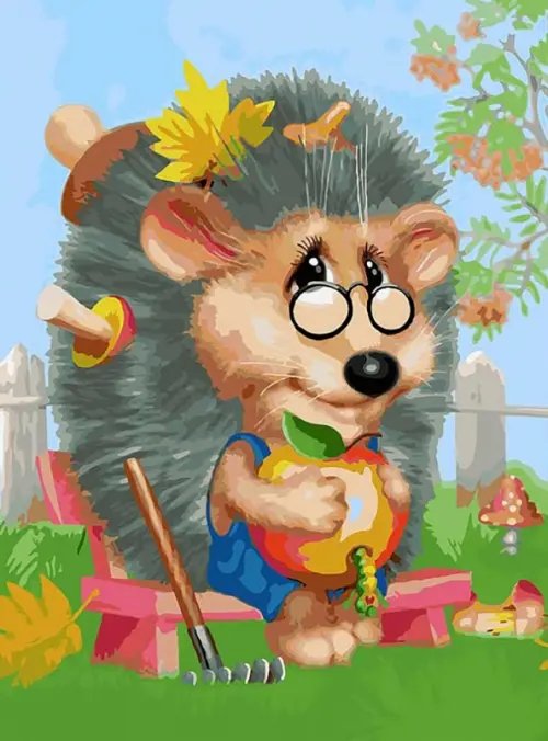 Живопись на холсте. Ёжик-садовод, 30х40 см Живопись на холсте. Ёжик-садовод, 30х40 см