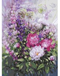 Живопись на картоне. Пионы и люпины, 30х40 см