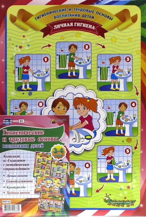 Тематические плакаты Комплект плакатов "Гигиенические и трудовые основы воспитания детей дош. возраста. 3-4 года". ФГОС