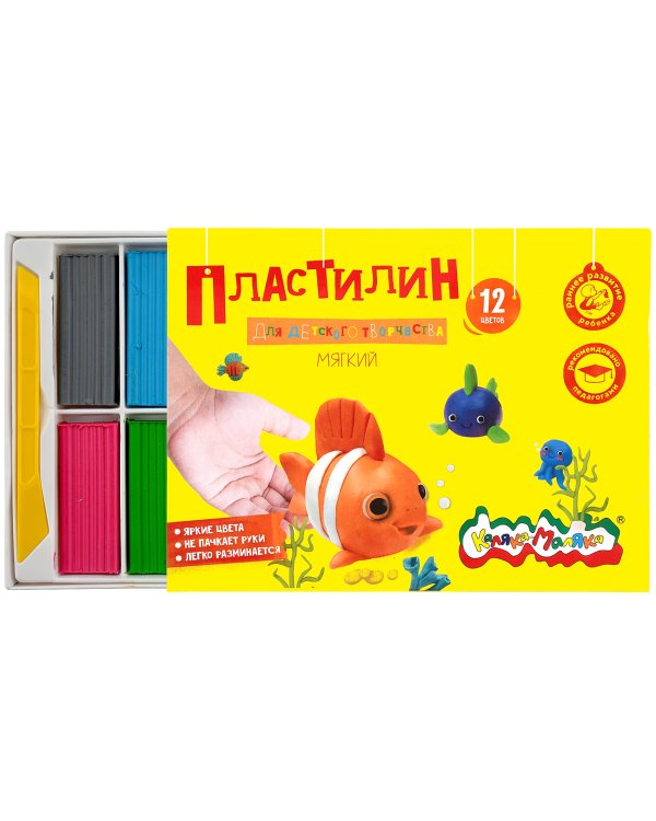 Пластилин "Каляка-Маляка", 12 цветов, 180 грамм, стек