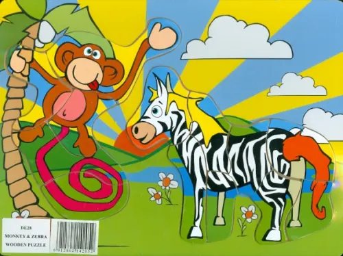 Деревянный пазл. Обезьянка и зебра Деревянный пазл. Обезьянка и зебра