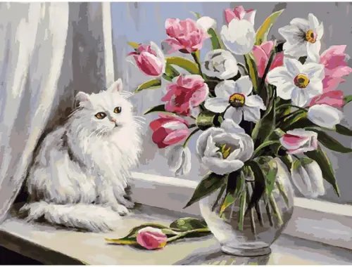 Живопись на холсте. Весна на окошке', 30x40 см
