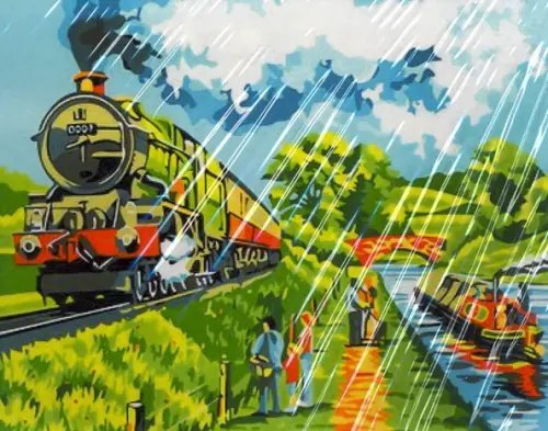 Холст с красками. Рисование по номерам. Железная дорога, 40x50 см Холст с красками. Рисование по номерам. Железная дорога, 40x50 см