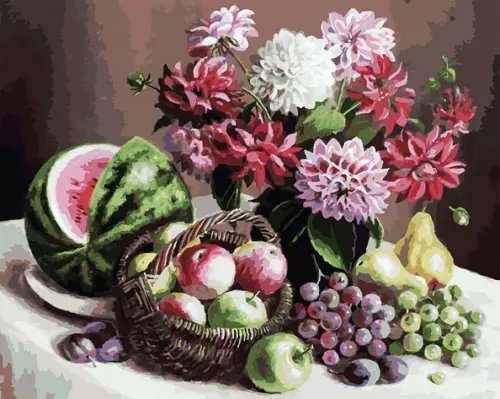 Обложка книги «Набор для рисования по номерам "Георгины и фрукты", 40x50 см»