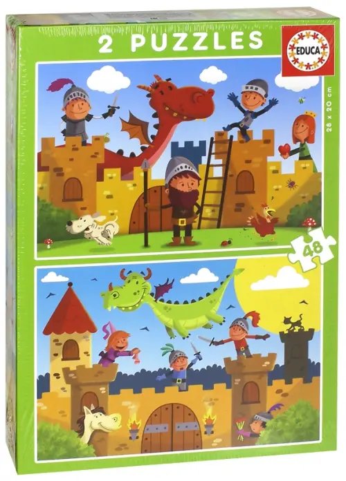 Пазл 2 в 1. Драконы и рыцари, 2х20 деталей