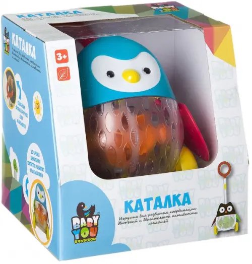 Пластиковая каталка с ручкой. Пингвин