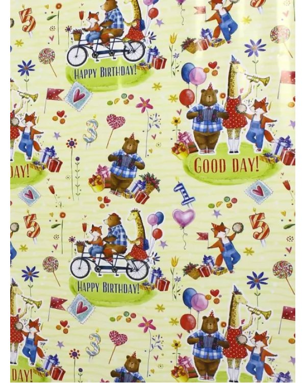 Бумага упаковочная "Лисы и мишки", 70x100 см