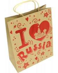 Пакет бумажный "Люблю Россию", 26х32,4х12,7 см