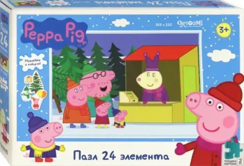 Пазл. Peppa Pig. Зима. Отдыхаем всей семьёй, 24 элемента + наклейки