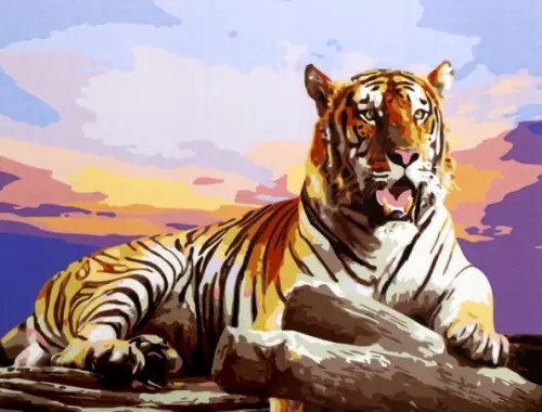 Холст с красками "Палитра. Рисование по номерам. Большой тигр на закате", 40х50 см