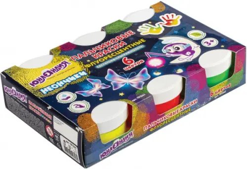 Краски пальчиковые флуоресцентные "Юнландия", 6 цветов по 60 мл, в баночках Краски пальчиковые флуоресцентные "Юнландия", 6 цветов по 60 мл, в баночках