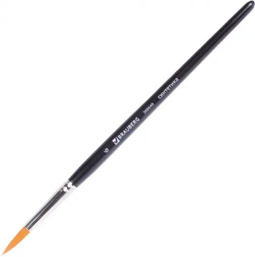 Кисть художественная профессиональная "Brauberg Art", синтетика жесткая, круглая, №6, короткая ручка Кисть художественная профессиональная "Brauberg Art", синтетика жесткая, круглая, №6, короткая ручка