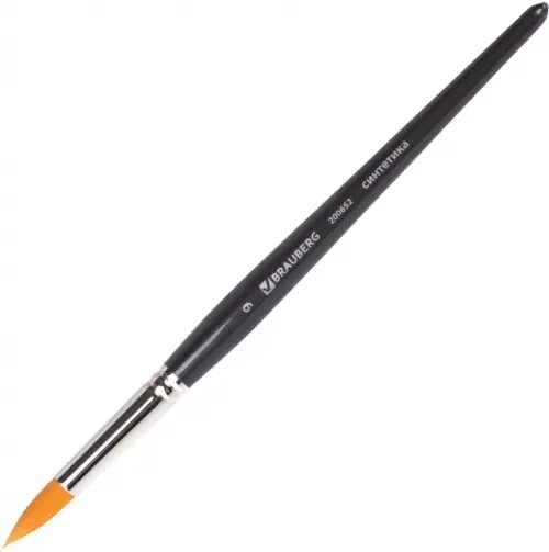 Кисть художественная профессиональная "Brauberg Art", синтетика жесткая, круглая, №9, короткая ручка Кисть художественная профессиональная "Brauberg Art", синтетика жесткая, круглая, №9, короткая ручка