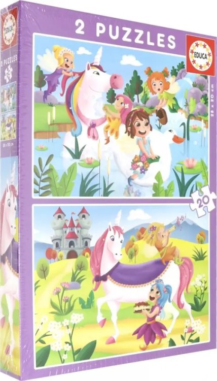Пазл 2 в 1. Единороги и феи, 2х20 элементов