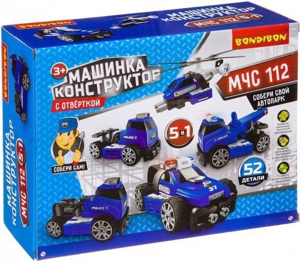 Машинка-конструктор с отверткой 5 в 1. МЧС, синяя Машинка-конструктор с отверткой 5 в 1. МЧС, синяя