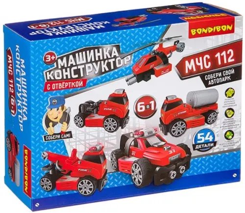 Машинка-конструктор с отверткой 6 в 1. МЧС, красная Машинка-конструктор с отверткой 6 в 1. МЧС, красная