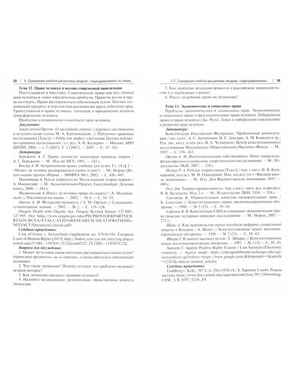 Философия прав человека. Рабочая программа учебной дисциплины (модуля) для студентов высших учебных