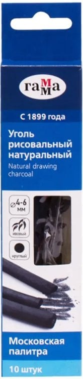 Уголь рисовальный &quot;Московская палитра&quot;, ивовый, 4-6 мм, 140 мм, 10 штук