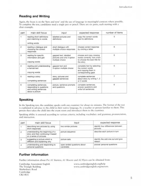 A1 Movers 3. Authentic Examination Papers. Answer Booklet