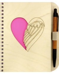 Блокнот деревянный с ручкой. Сердце