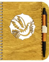 Блокнот деревянный с ручкой. Голубь в профиль