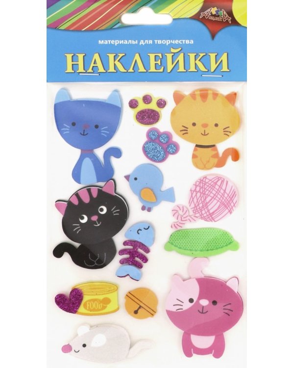 Наклейки 3D из мягкого пластика, "Забавные котята. Ассорти"