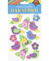 Наклейки 3D из мягкого пластика, "Птички. Ассорти"