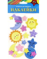 Наклейки 3D из мягкого пластика, "Солнышко и месяц. Ассорти"