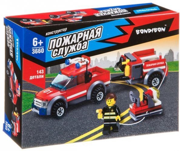 Конструктор. Пожарная Служба. Машина с прицепом, 143 детали Конструктор. Пожарная Служба. Машина с прицепом, 143 детали