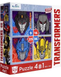 Пазл 4 в 1 + наклейки. Transformers. Портреты главных героев