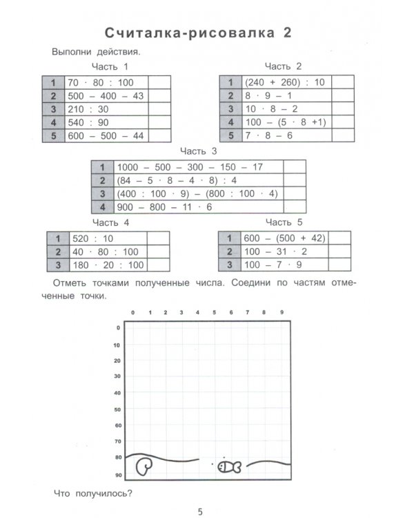 Примеры по точкам. Решай и рисуй. 4 класс
