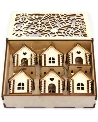 Подвески деревянные Домики, 6 штук
