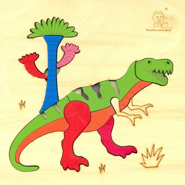 Деревянная фигурная пазл-рамка. Динозавр