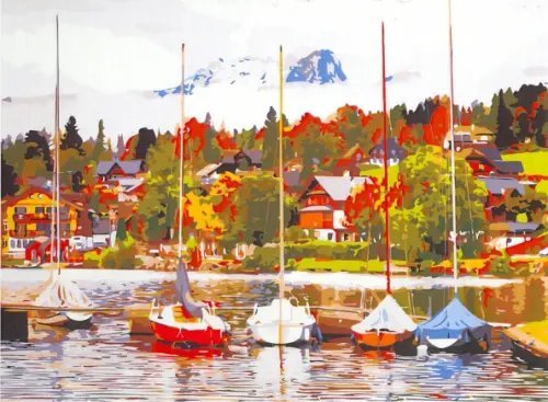 Холст с красками Яркие лодки у берега, 40х50 см Холст с красками Яркие лодки у берега, 40х50 см