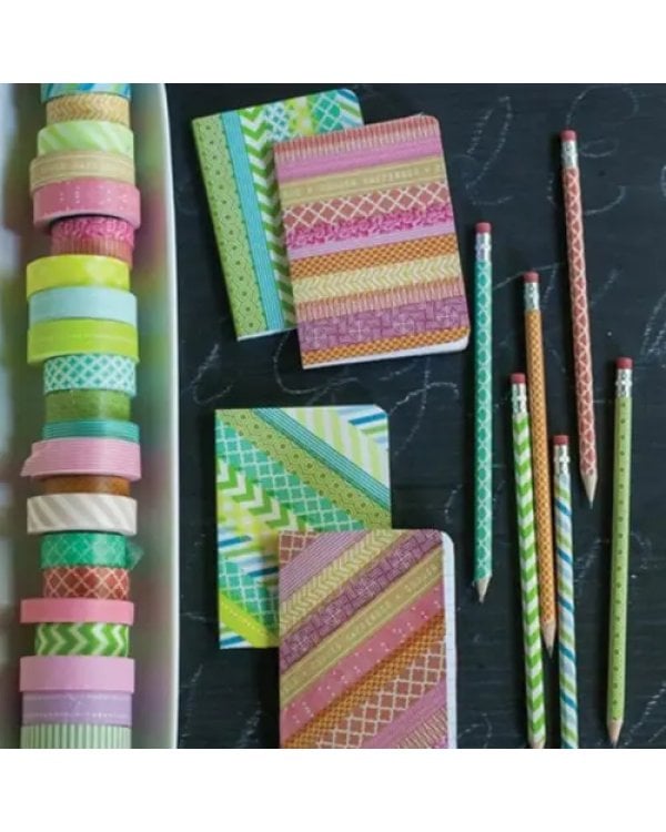 Бумажные клейкие WASHI-ленты для декора и скрапбукинга "Интенсив. 7 теплых цветов", 15 мм х 3 метра