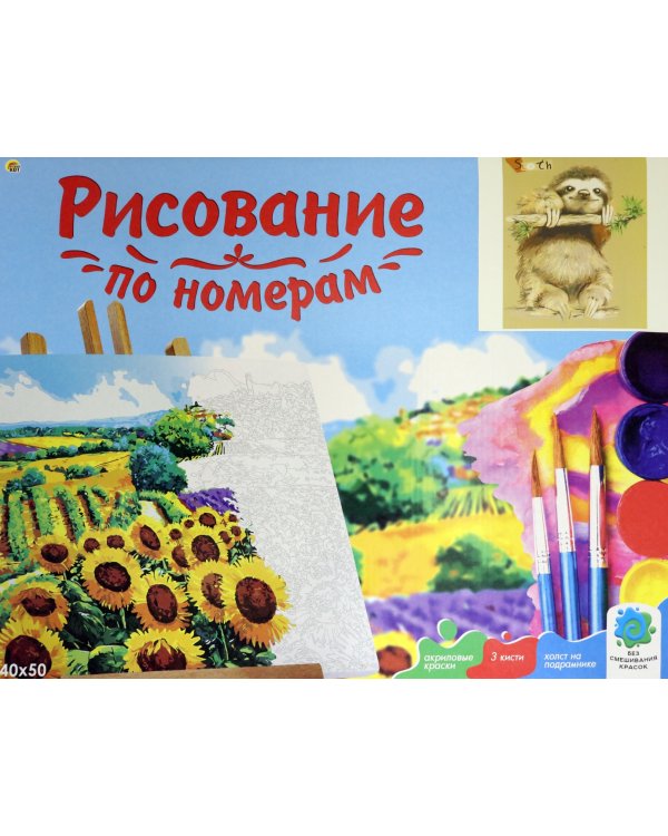 Холст с красками. Рисование по номерам. Забавный ленивец, 40х50 см