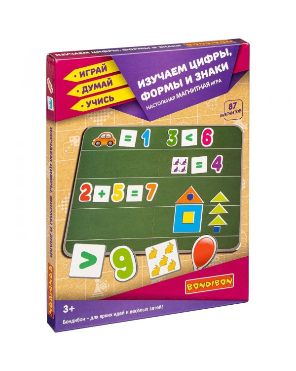 Магнитная игра. Изучаем цифры, формы и знаки, 87 магнитов