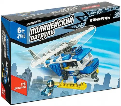 Конструктор. Полицейский патруль. Вертолет, 128 деталей Конструктор. Полицейский патруль. Вертолет, 128 деталей